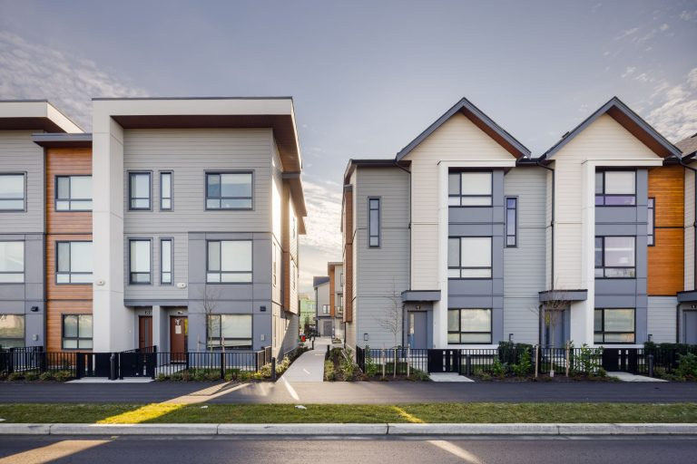 Highstreet Village by AB Wall – three-storey townhome streetscape in Abbotsford